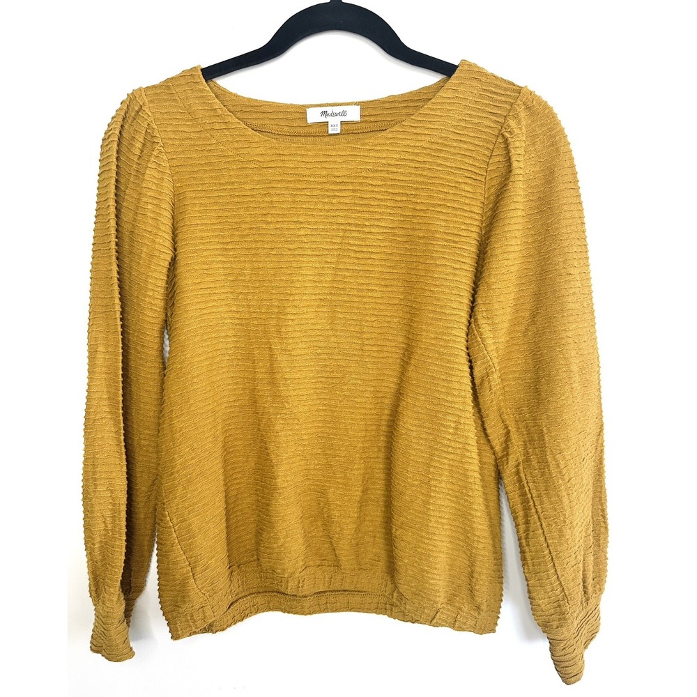 Madewell Oversize Textured‎ Puff Sleeve Top Size XXS Linen Cotton Blend Capsule